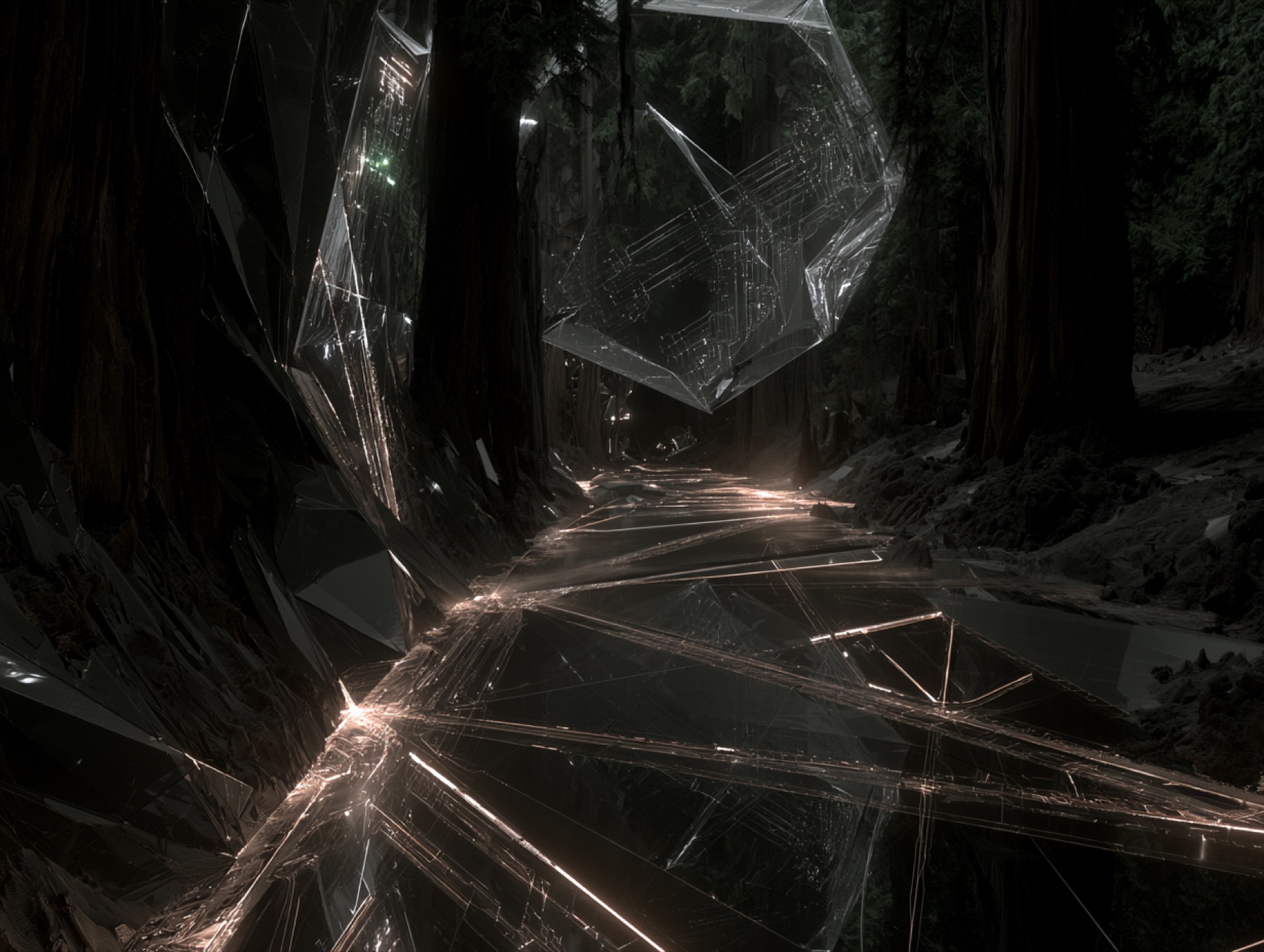 A dark crystalline environment under procedural stress
